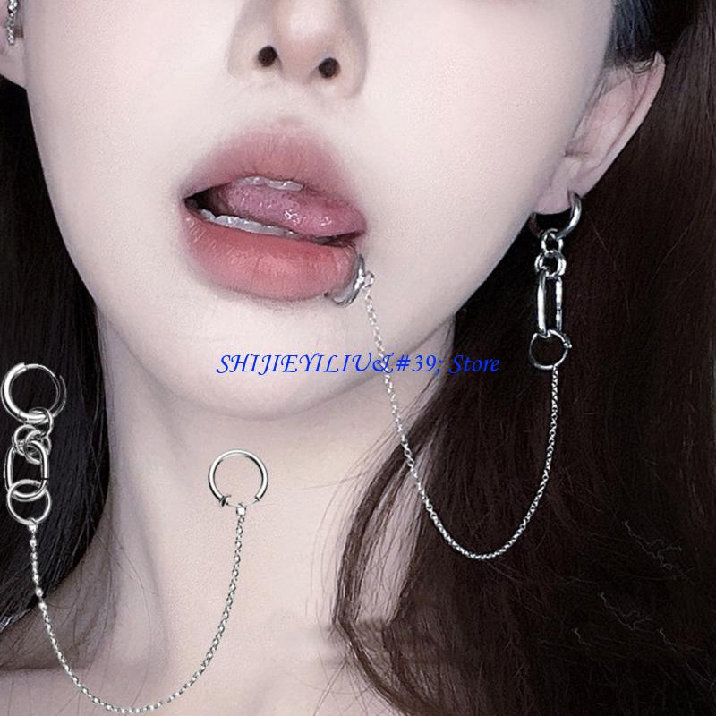 Body Jewelry Materials - E21F Lip Ring Chain Ear Cuff