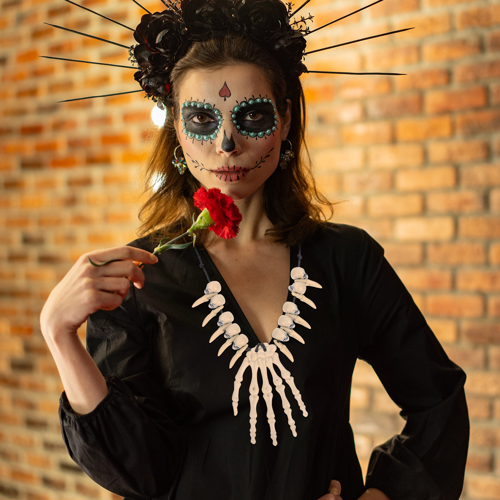 Body Jewelry Materials - 2Pcs Halloween Necklaces Skull Hand Bone