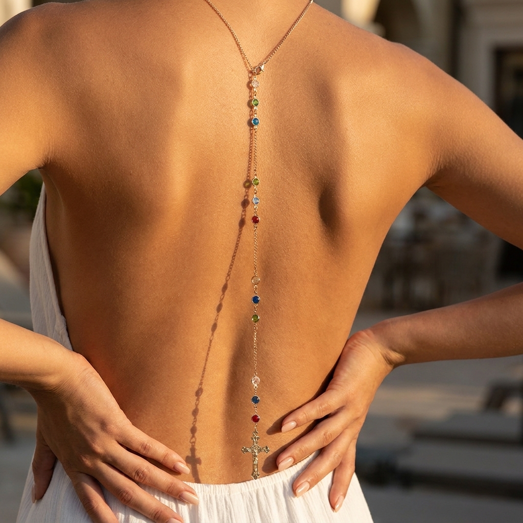 Body Jewelry - Minimalist Cross Crystal Back Necklace Body