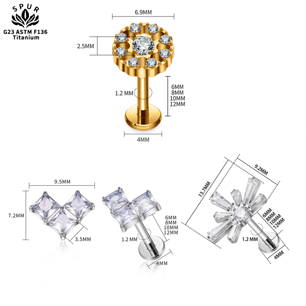 SPUR 16G ASTM F136 Titanium CZ - Body Jewelry Co ulasan dan harga