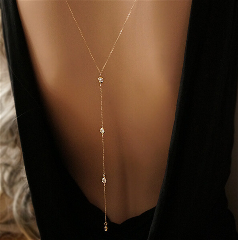 Long Backless Necklace Body Ch - Body Jewelry Materials ulasan dan harga