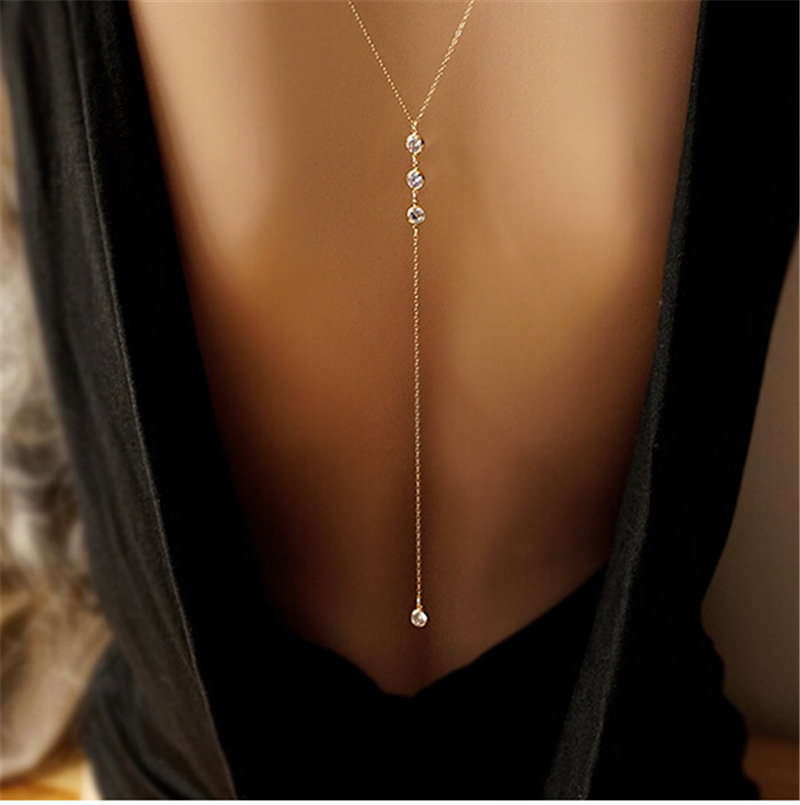 Long Backless Necklace Body Ch - Body Jewelry Materials ulasan dan harga